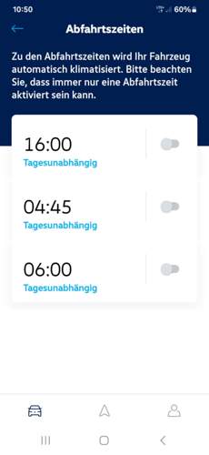 Zeiten der Standheizung in der App