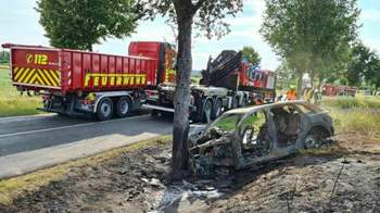 Das-ausgebrannte-unfallwrack-eines-autos-steht-an-einem-baum