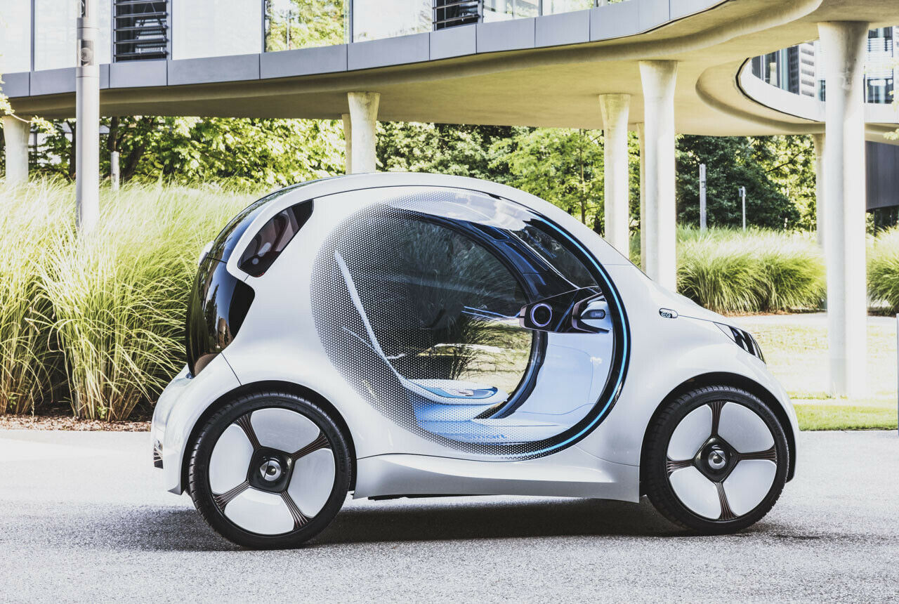 Die Türen des Smart Vision EQ Fortwo sind mit einer schaltbaren Folie bezogen