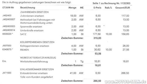 Rechnung-zahnriemen