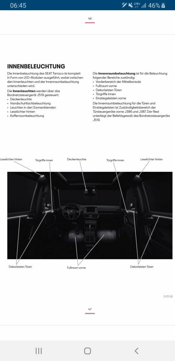 Seat tarraco ambient light