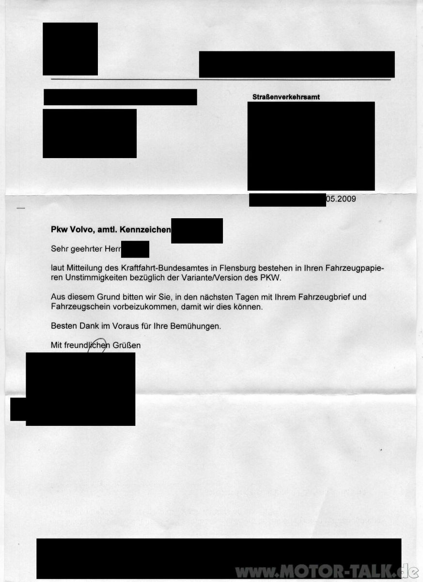 Seltsames Schreiben Zulassungsbehörde