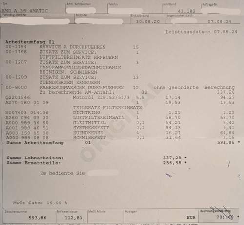 Rechnung Service A 7.8.2024