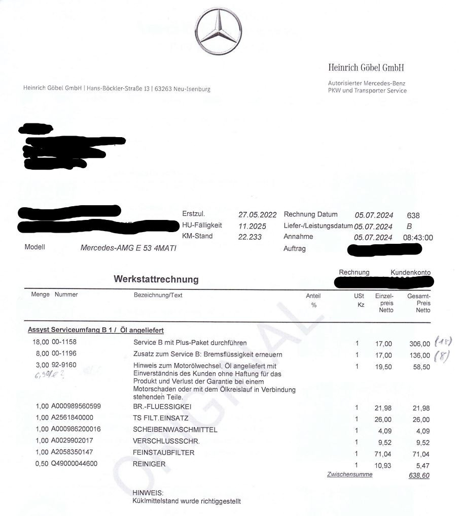 Service A und Service B etc. beim W213