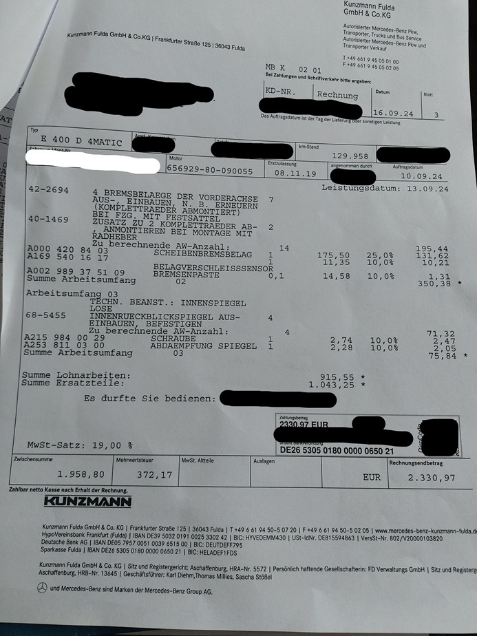 Service A und Service B etc. beim W213