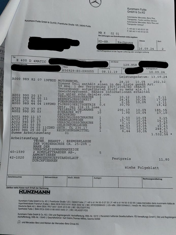 Service A und Service B etc. beim W213