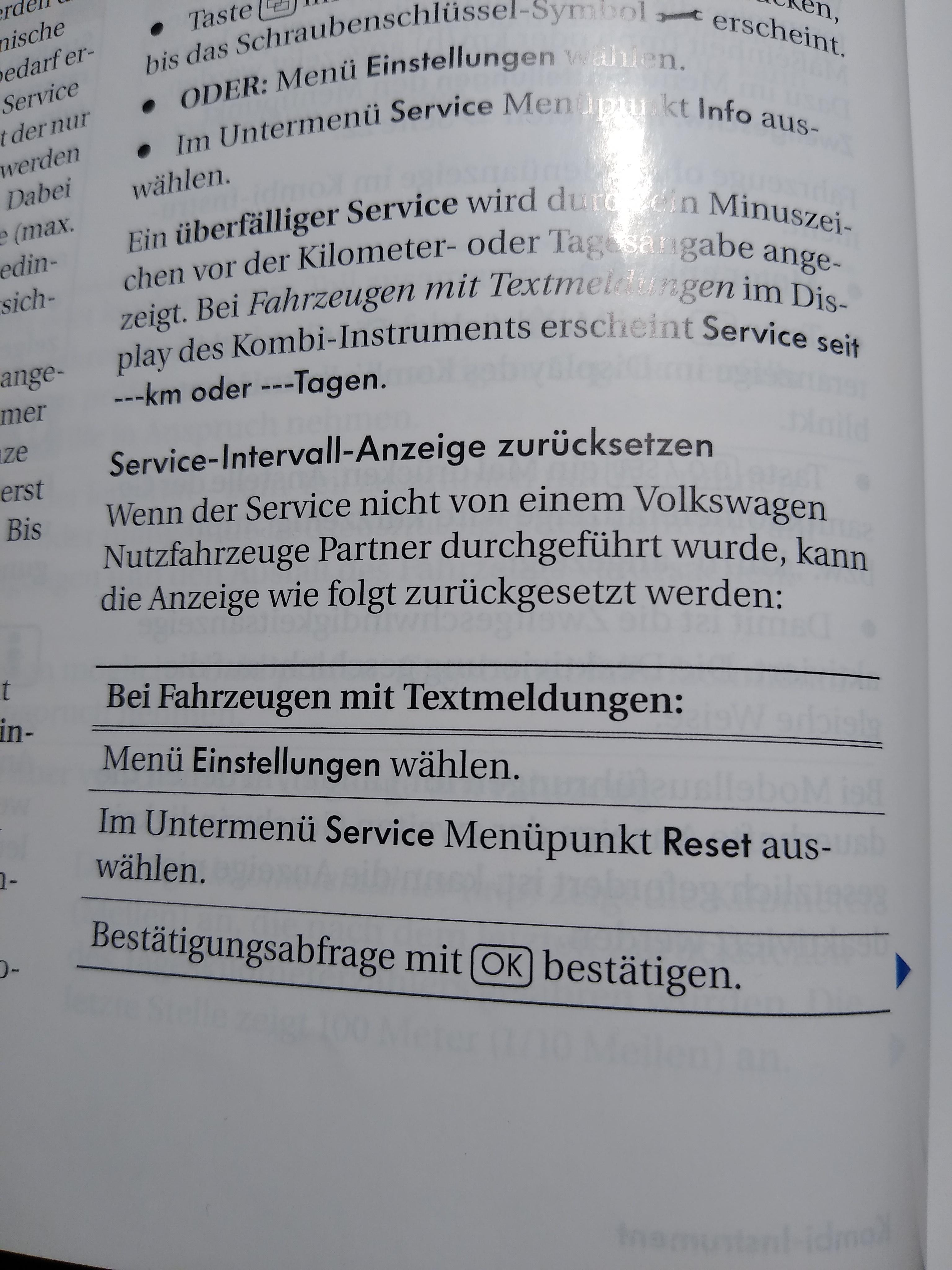 Service zurückstellen für Caddy ab BJ 2011