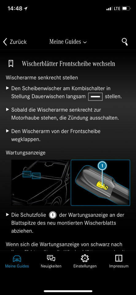 Servicestellung Scheibenwischer