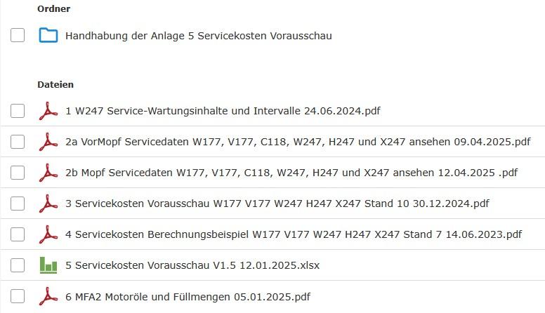 Serviceübersicht/-positionen zu "A" und "B" Services, sowie auslesen der Servicedaten aus dem MBUX