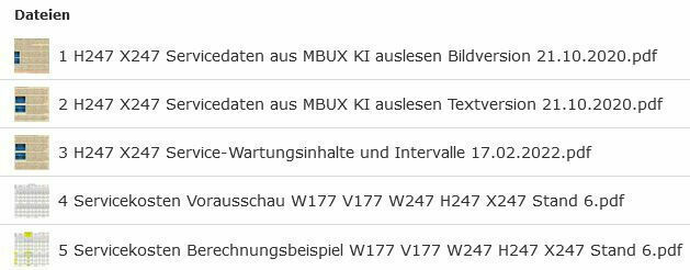Serviceübersicht/-positionen zu "A" und "B" Services, sowie auslesen der Servicedaten aus dem MBUX