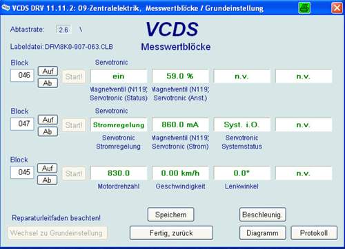 Servotronic Messwertblöcke 0km/h