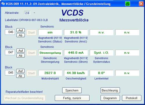Servotronic Messwertblöcke 45km/h