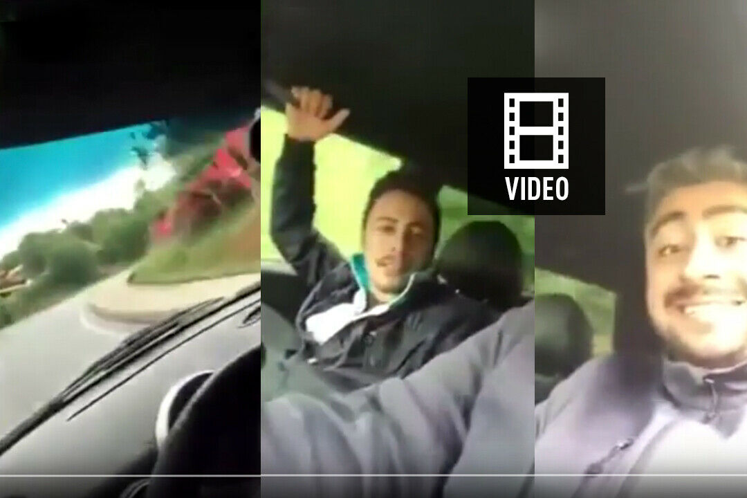 Erst blödeln sie mit der Kamera im Auto herum, dann bauen sie einen Unfall