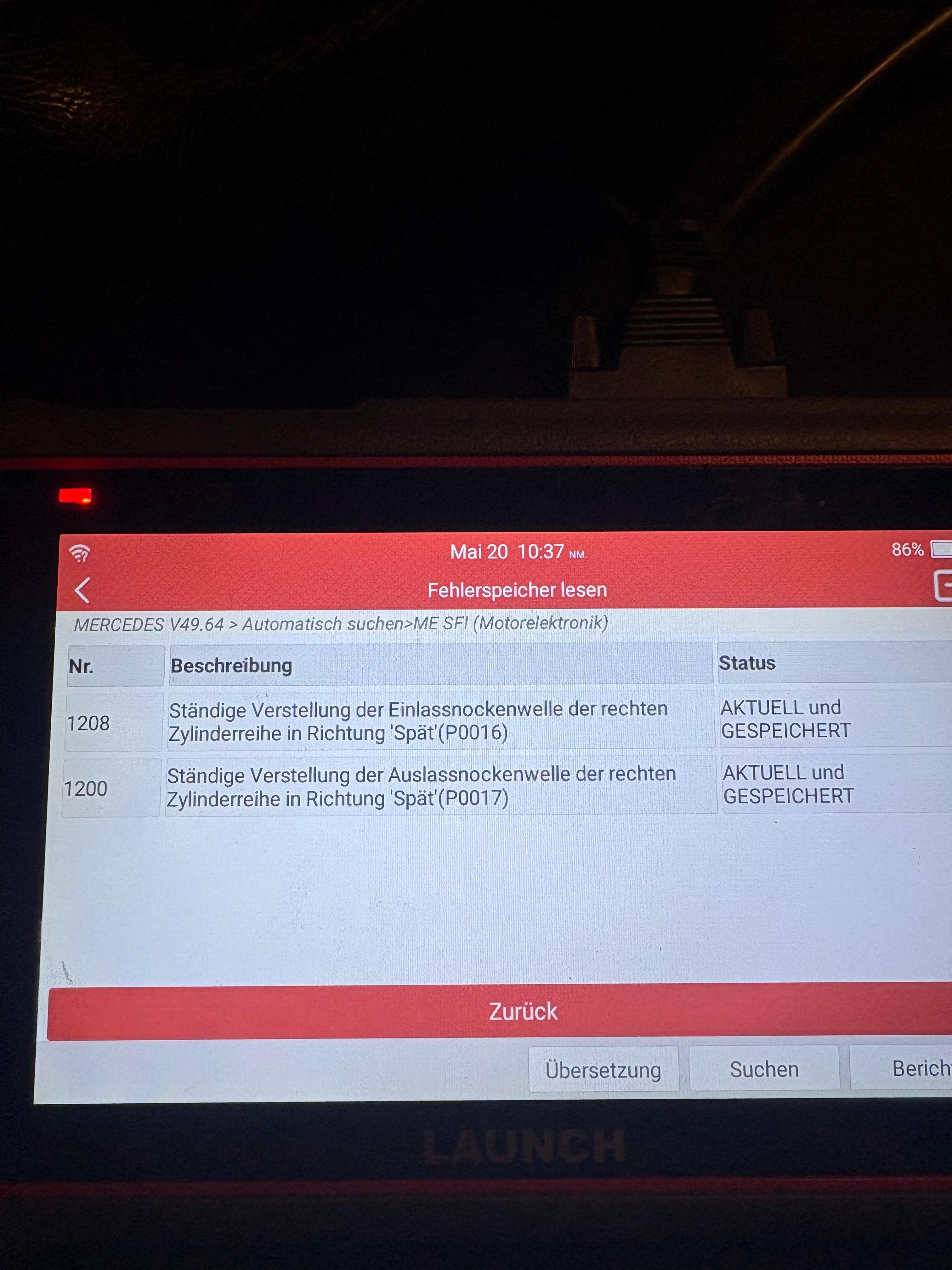 Slk 280 Fehler P0016 P0017 Nockenwellen Verstellung