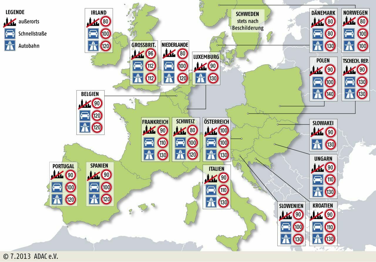 Bei den Tempolimits ist Europa ein Flickenteppich