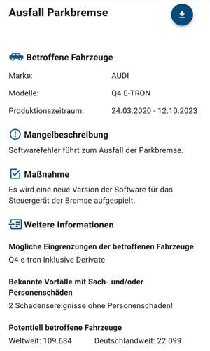 Softwarefehler Ausfall der Parkbremse