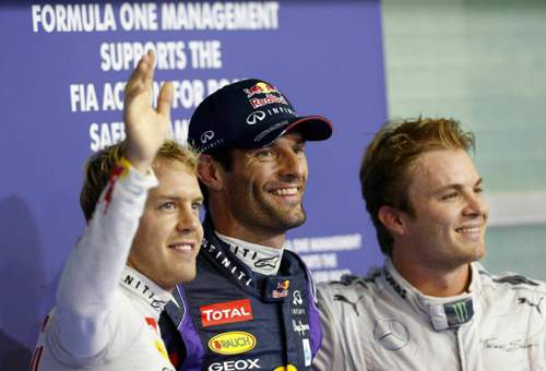 Die drei Schnellsten im Qualifying: Webber, Vettel und Rosberg