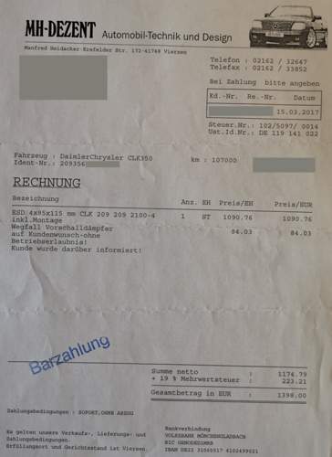MH Dezent 4-Rohr Rechnung