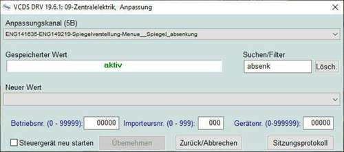 Codierung Absenk-Menü