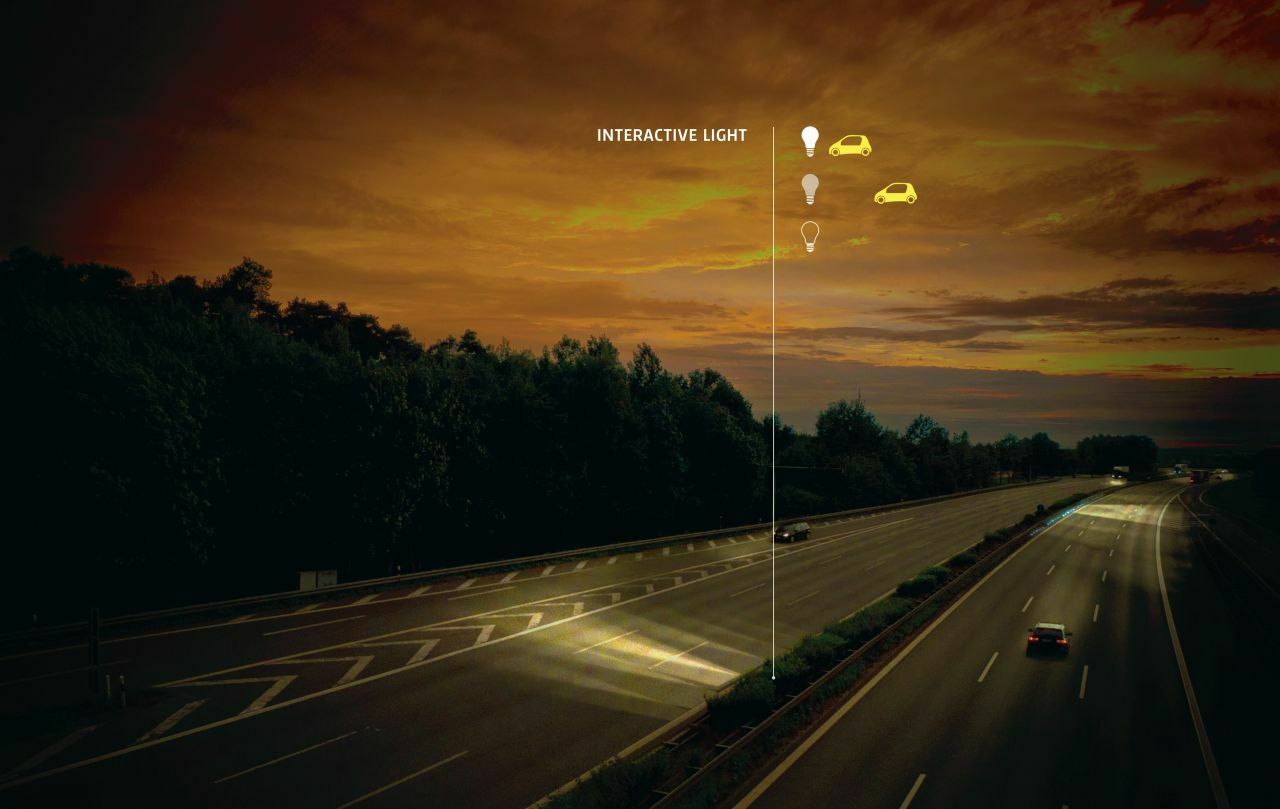 Das interaktive Licht leuchtet Straßenabschnitte aus, wenn sich ein Auto nähert