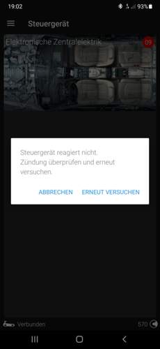 Fehlermeldung beim Öffnen des Steuergerä