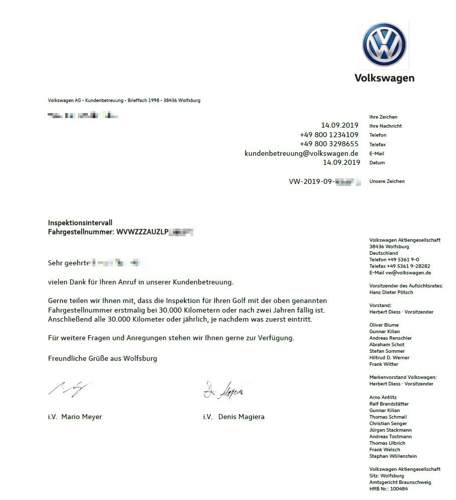Golf 7 1. Inspektion erst nach 2 Jahren