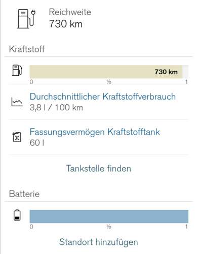 Appanzeige Reichweite und Verbrauch