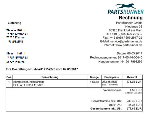 Rechnung-klimakompressor