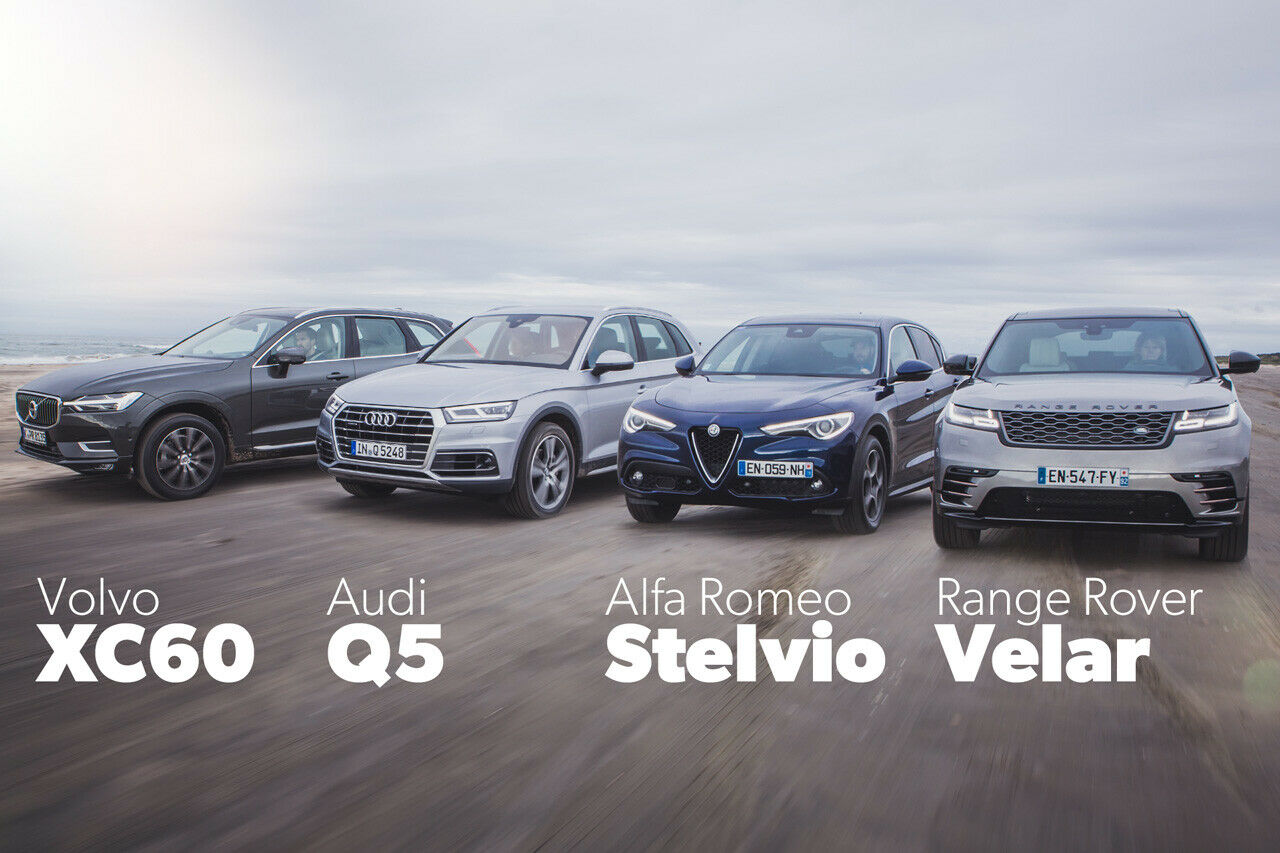 Volvo XC60, Audi Q5, Alfa Romeo Stelvio und Range Rover Velar mussten sich in unserem Vergleichstest beweisen