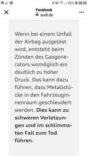 Takata Airbag Rückruf Audi A4 B7