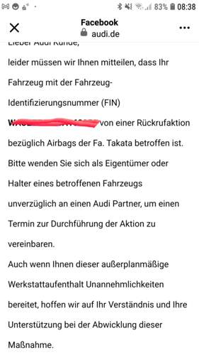 Rückruf A4 B7 Takata Airbag