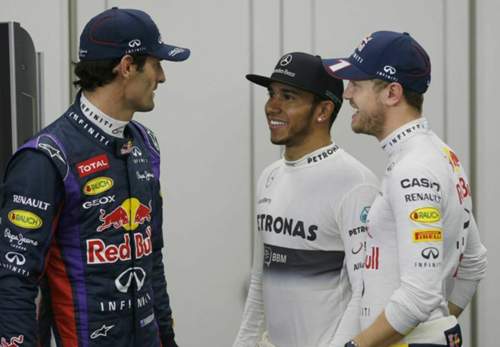 Rennfahrer unter sich: Mark Webber, Lewis Hamilton und Sebastian Vettel