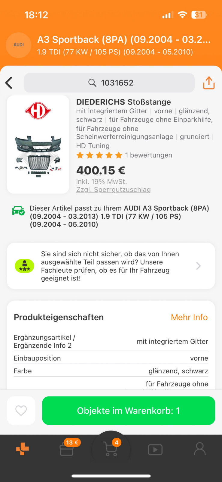 Teilenummer Frontstoßfänger VFL gesucht