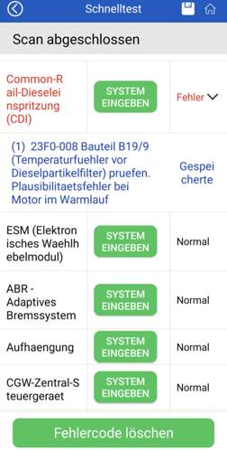 Fehler B19/9 Temperaturfühler vor DPF