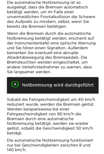 Tesla Notbremsassistent BDA