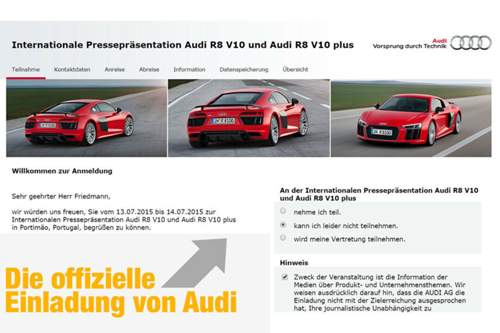 Die offizielle Einladung von Audi haben wir abgesagt. Wir wünschen uns einen Test aus der Community