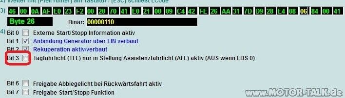 TFL SK auf 0 und DRL, finde keine codierung...