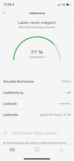 Timer Laden: "Keine Netzspannung vorhanden" Meldung in der app