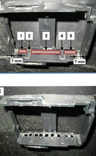 Ablaufbohrungen Halterung Radarsensor