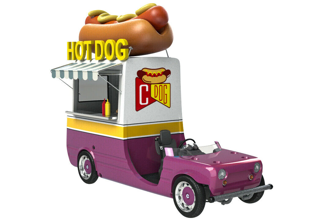 Unter aerodynamischen Gesichtspunkten würde dieses Hotdogauto auf jeden Fall durchfallen. Bei Kinder kommt es jedoch bestimmt gut an