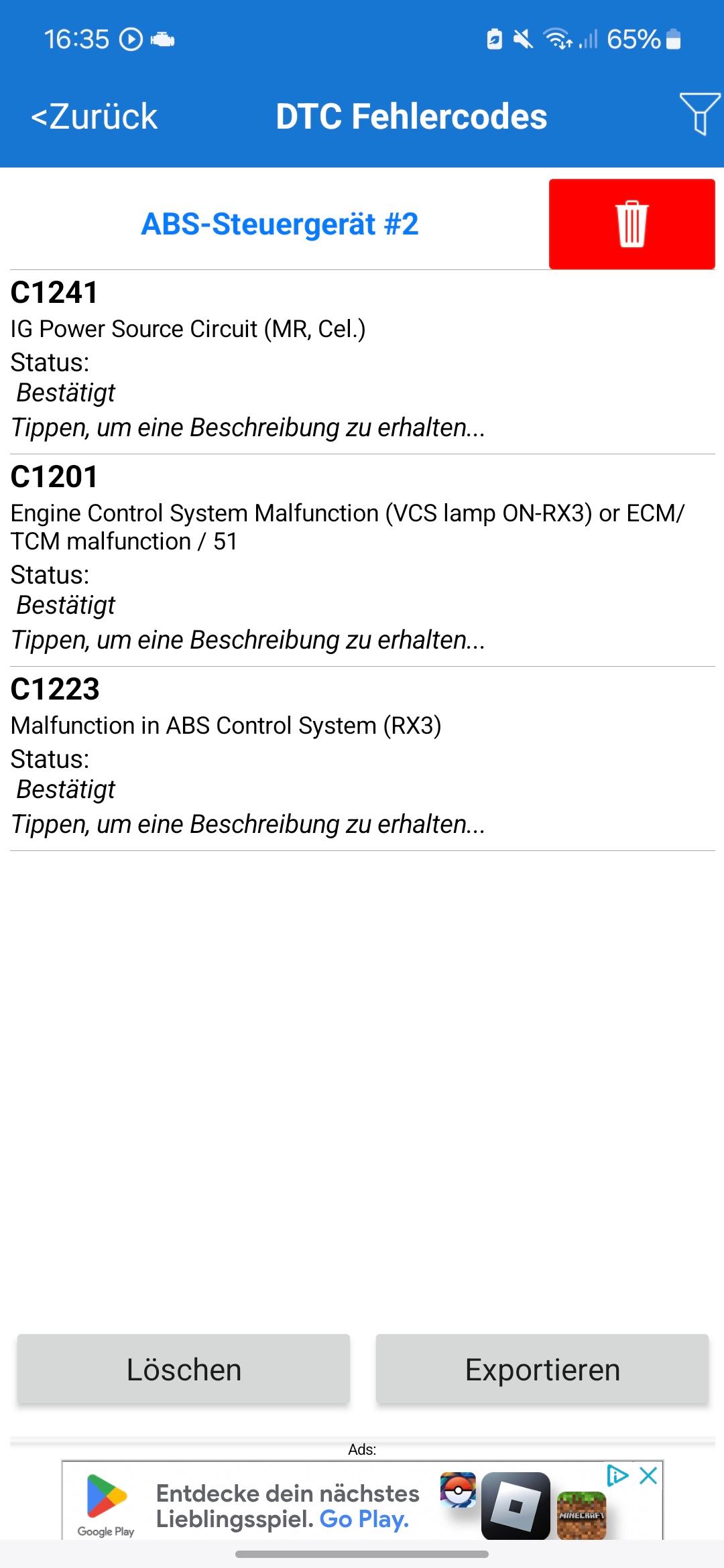 Toyota Yaris Fehlercode C1241, C1201, C1223