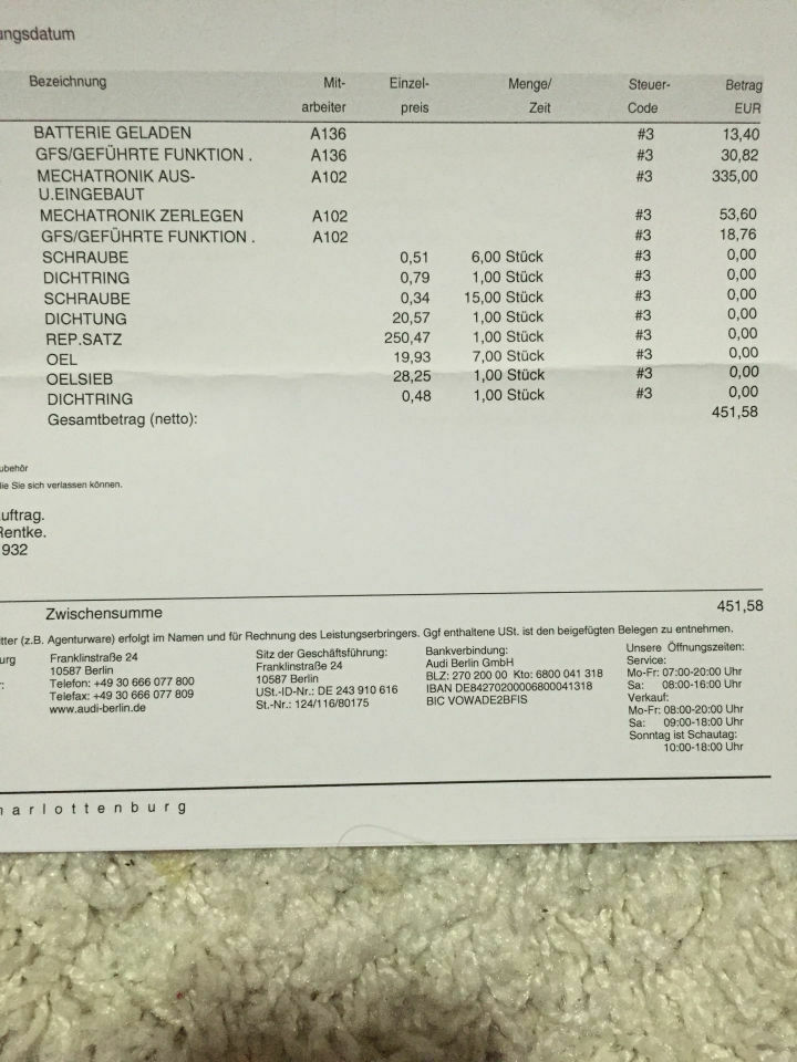 TPMS Systemstörung + Getriebefehler weiterfahrt bedingt möglich S5 8T