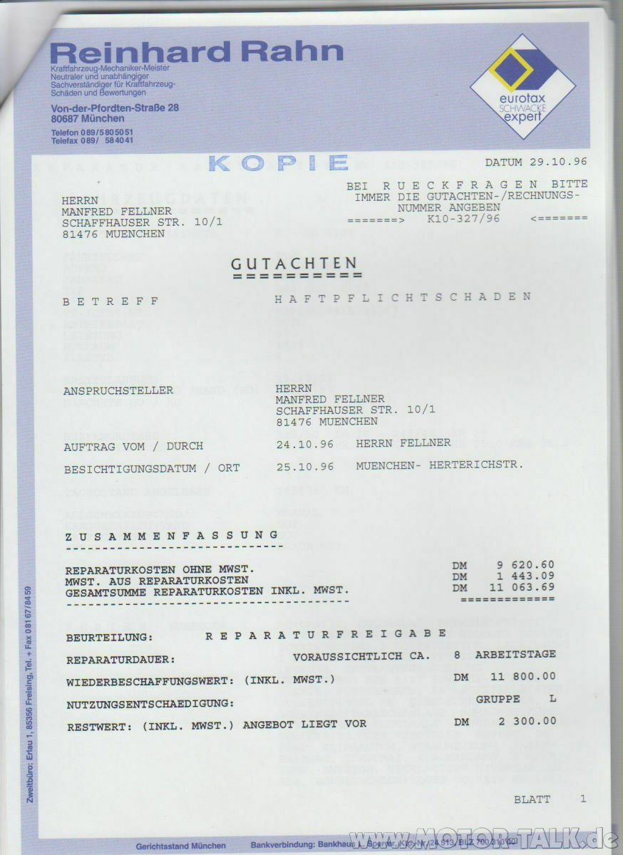 Unfall mit C215 CL 500, Reparaturkosten?