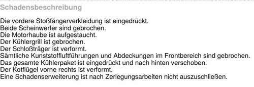 Schadensauflistung