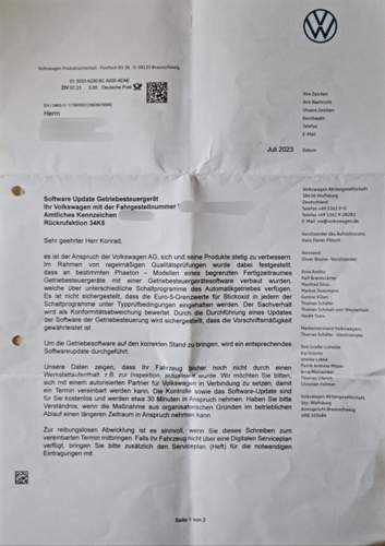 Drittes Anschreiben VW