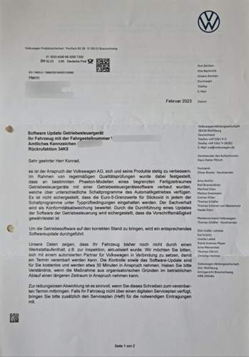 Zweites Anschreiben VW