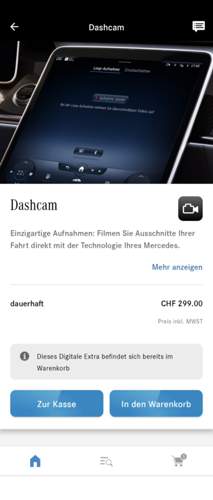 Screenshot Dashcam im Meccedes Me Store