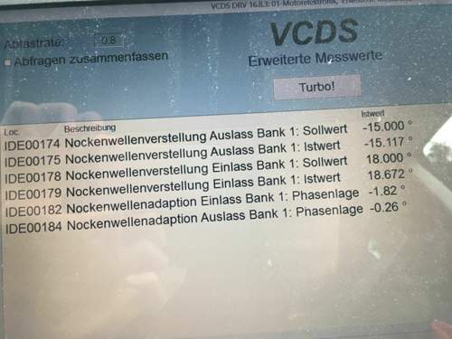 Werte Nockenwellenversteller