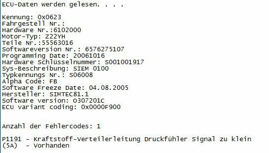 Vectra C Z22YH Werkstattwarnleuchte! P1191 Fehler ohne erkennbaren Leistungsverlust oder Mängel