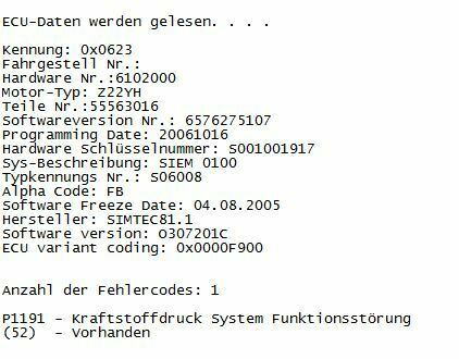 Vectra C Z22YH Werkstattwarnleuchte! P1191 Fehler ohne erkennbaren Leistungsverlust oder Mängel